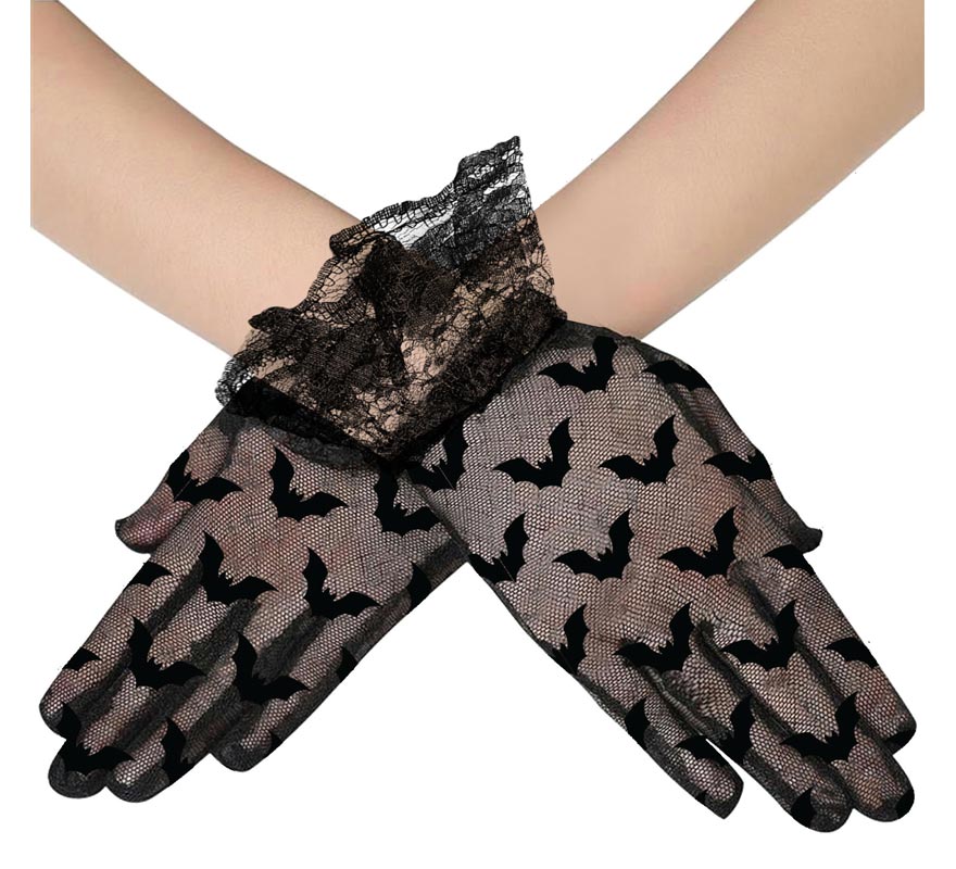 Translation missing: de.Guantes Calados negros de Murciélagos de 22 cm