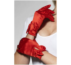 Rote kurze Handschuhe mit Schleife