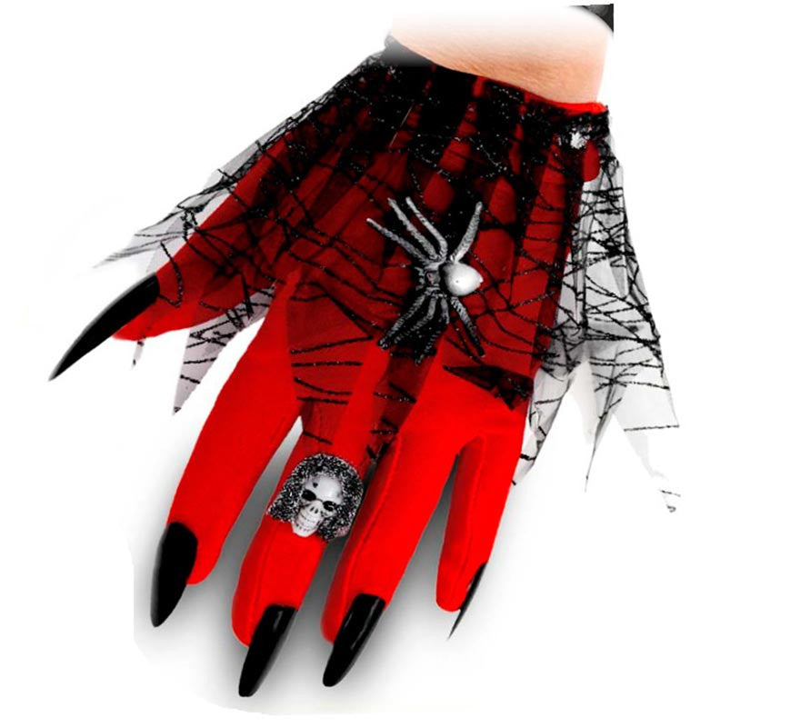 Translation missing: de.Guantes de Demonio rojo y negro con encaje
