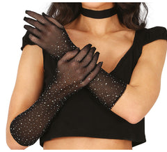 Netzhandschuhe mit Strasssteinen in verschiedenen Farben, 30 cm für Erwachsene