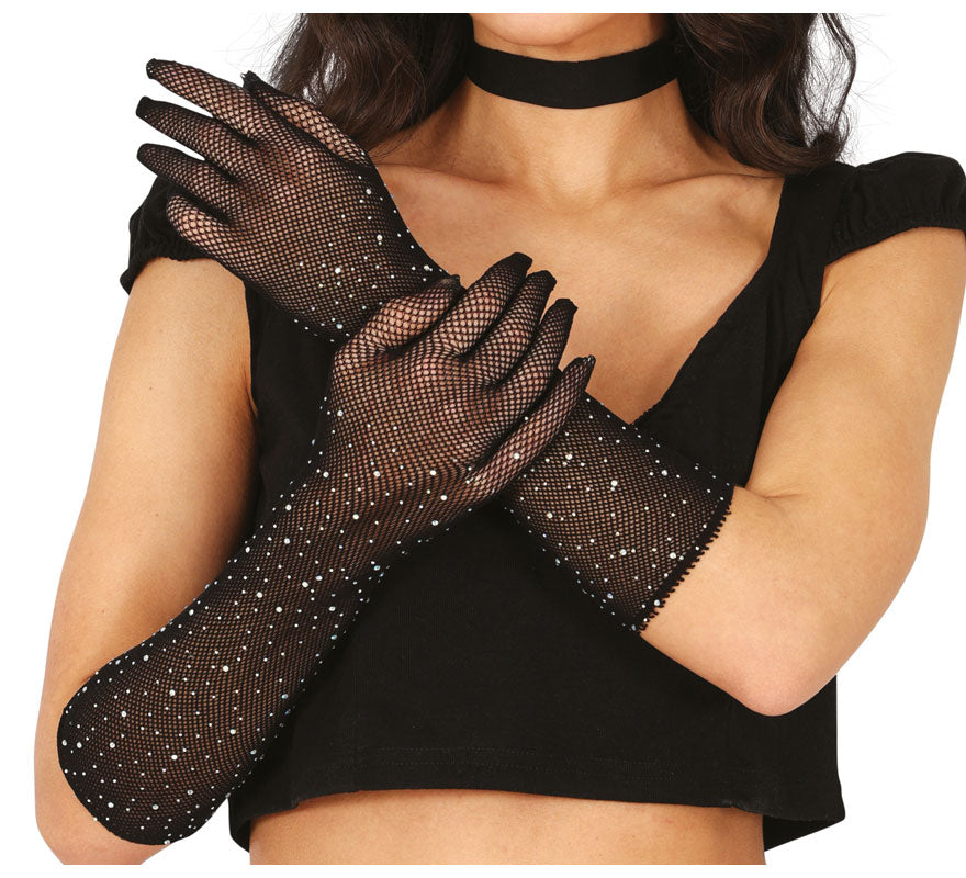 Translation missing: de.Guantes de Malla con pedrería en varios colores de 30 cm adulto