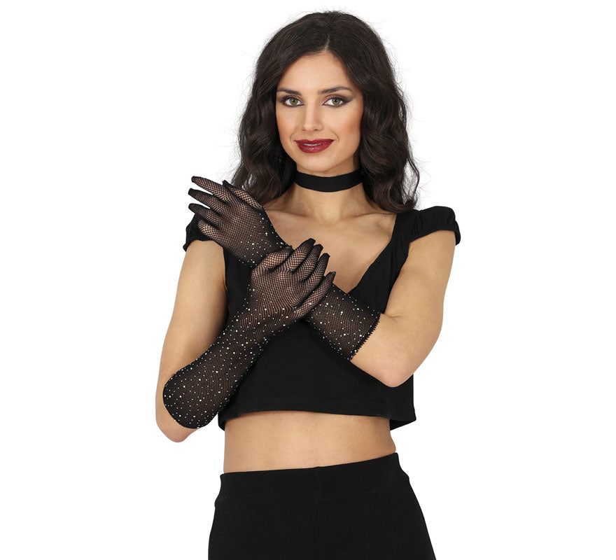 Translation missing: de.Guantes de Malla con pedrería en varios colores de 30 cm adulto