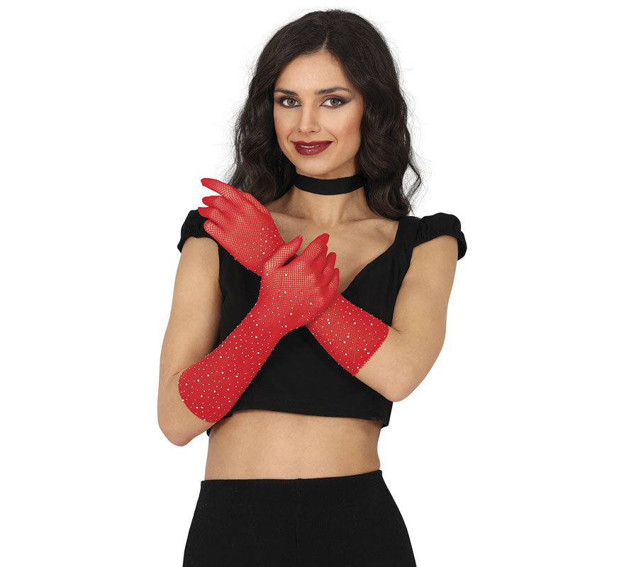 Translation missing: de.Guantes de Malla con pedrería en varios colores de 30 cm adulto