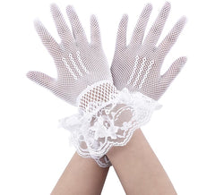 Weiße Netzhandschuhe mit Spitze