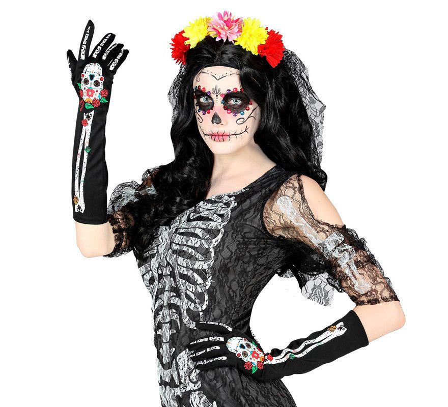 Translation missing: de.Guantes largos de Catrina Día de Los Muertos de 40 cm