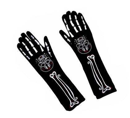 Guantes Largos de Catrina huesos