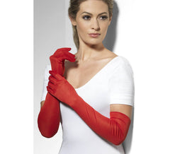Lange rote Handschuhe