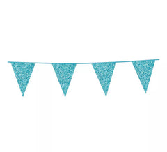 Girlande 6 m Wimpel Hellblau Glitter 16x20 cm