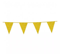 Girlande 6 m aus goldenen Glitzerwimpel 16x20 cm