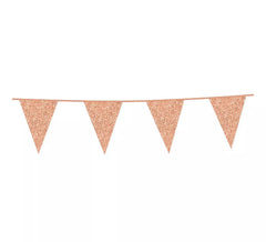Girlande 6 m aus roségoldenen Glitzerwimpel 16x20 cm