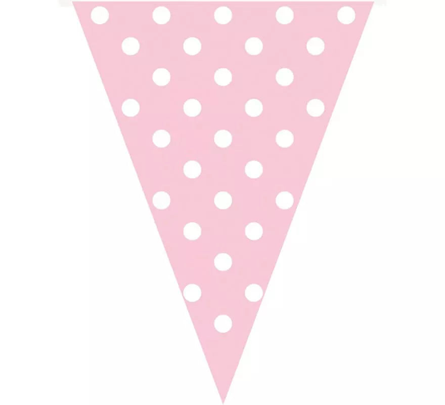 Translation missing: de.Guirnalda Banderines Rosa con Topos Blancos 3,6 mts