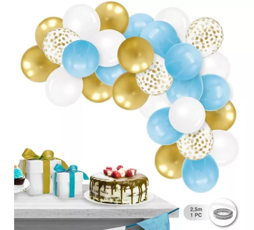 Translation missing: de.Guirnalda de 30 Globos Azules, blancos y dorados