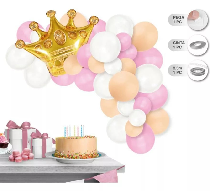 Translation missing: de.Guirnalda de 45 Globos con Corona dorada