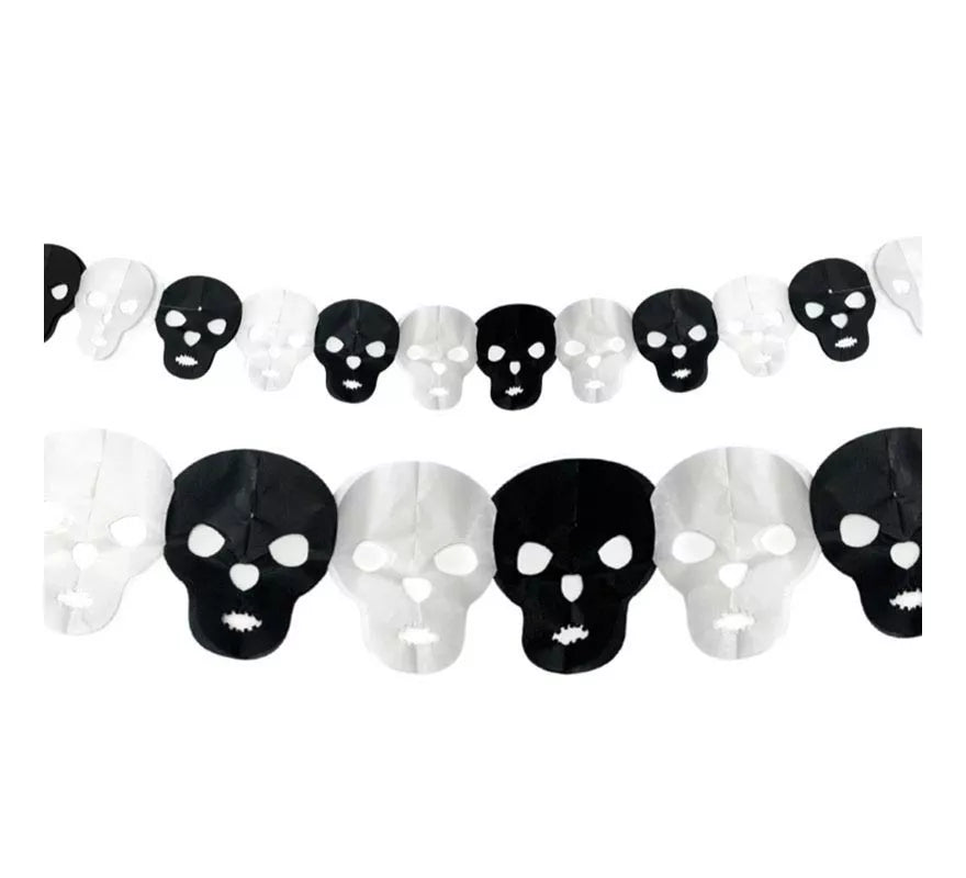 Guirnalda de Calaveras negro y blanco de 3 mts