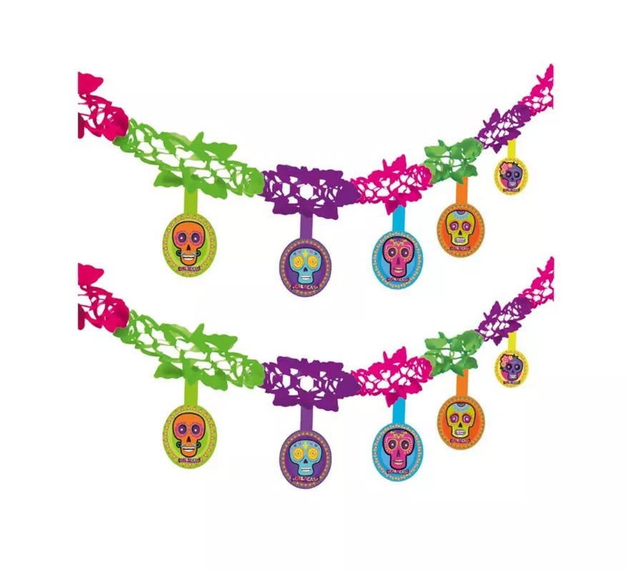 Translation missing: de.Guirnalda de Día de los Muertos Calaveras multicolor de 2 m