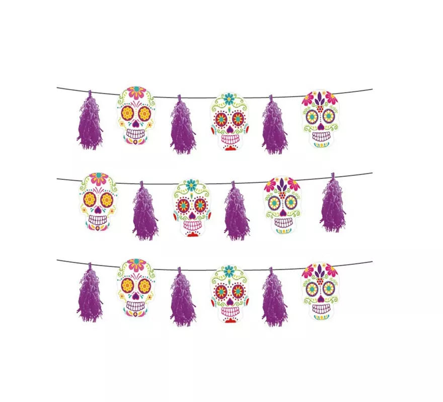 Translation missing: de.Guirnalda de Día de los Muertos morado con fleco de 3 m
