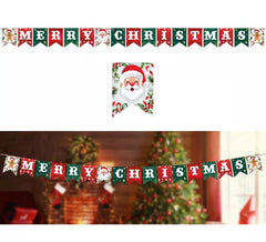Frohe Weihnachtsgirlande mit Weihnachtsmann und Rentier 300x20x15 cm