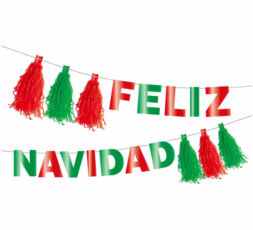 Translation missing: de.Guirnalda de Feliz Navidad con Pompones rojo y verde de 3 mts