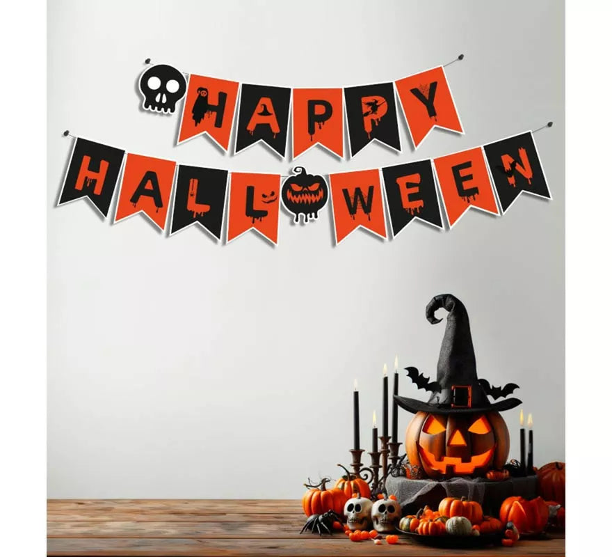 Translation missing: de.Guirnalda de Happy Halloween calavera y calabaza de 3 m