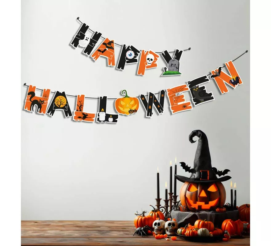 Translation missing: de.Guirnalda de Happy Halloween fantasma y gato de 3 m