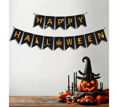 3 m lange schwarze und orangefarbene Happy-Halloween-Girlande