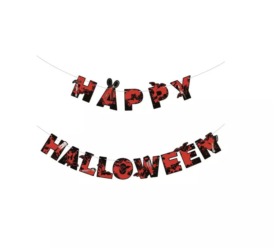 Translation missing: de.Guirnalda de Happy Halloween negro y rojo 3 m