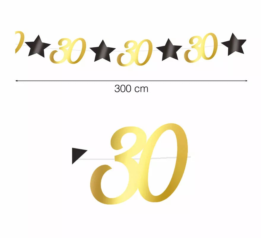 Translation missing: de.Guirnalda Dorada 30 Años Cumpleaños y Aniversarios de 300 cms