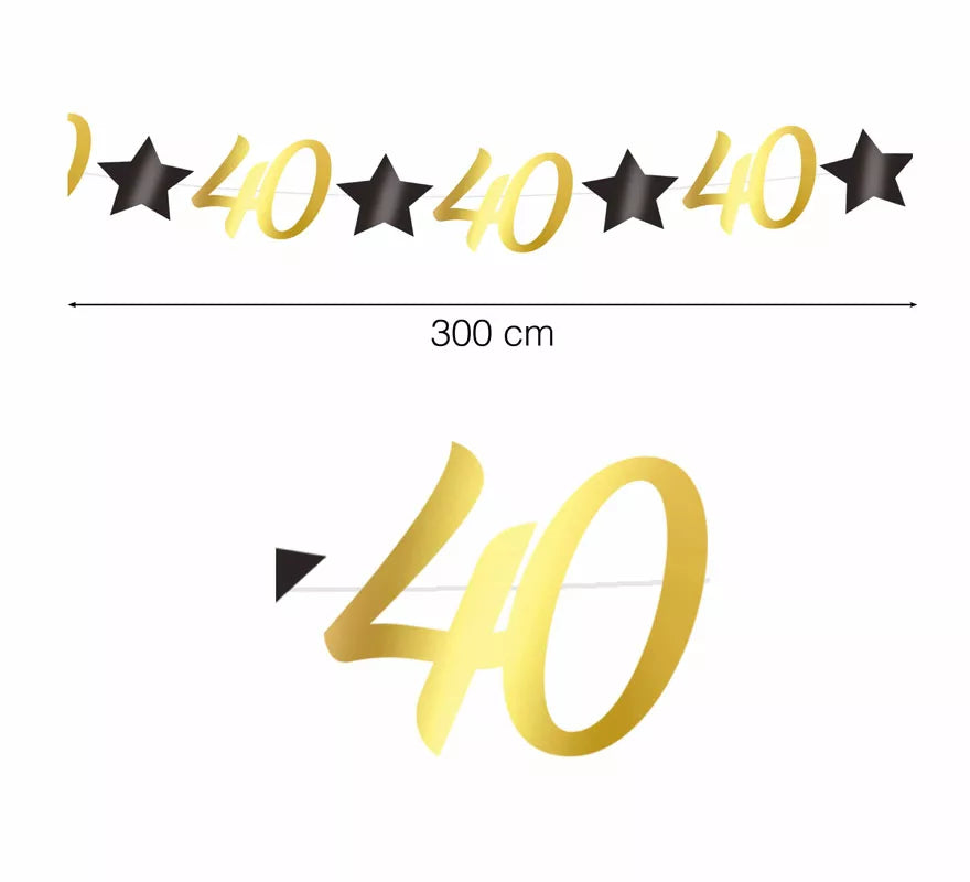 Translation missing: de.Guirnalda Dorada 40 Años Cumpleaños y Aniversarios de 300 cms