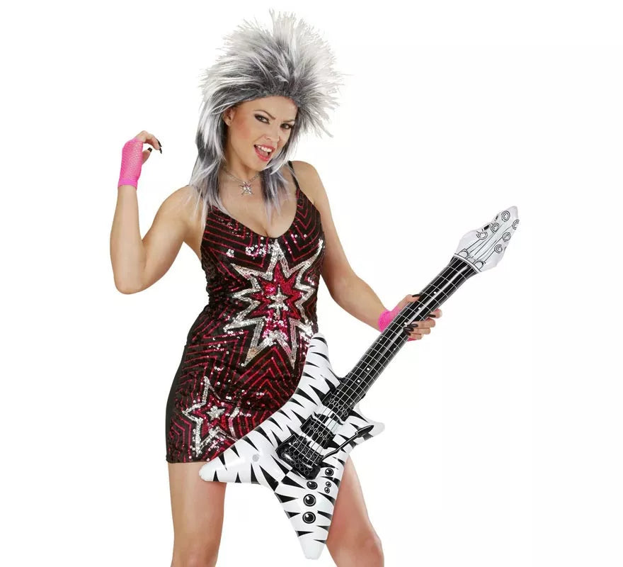 Translation missing: de.Guitarra Rockstar estampado cebra hinchable de 95 cm