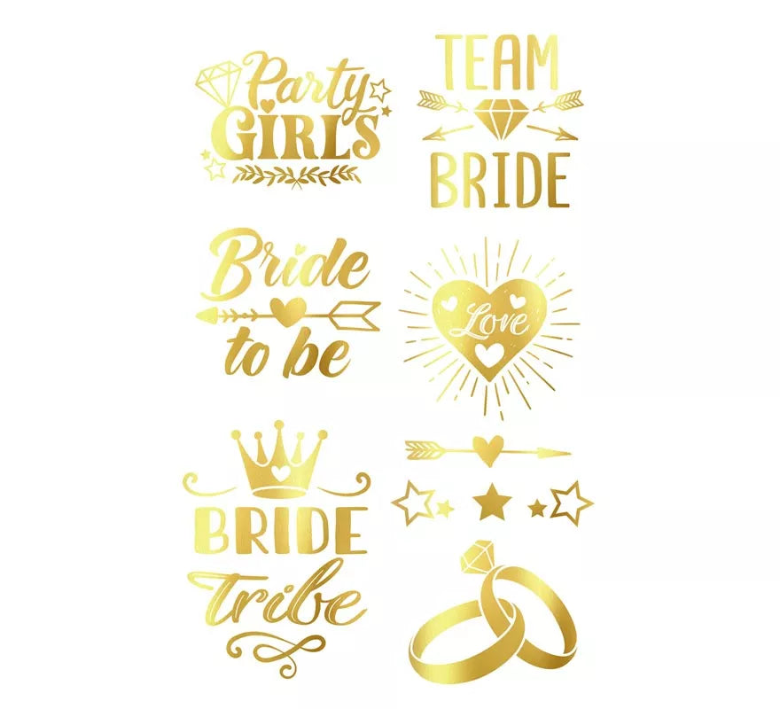 Translation missing: de.Hoja de Tatuajes dorados Bride To Be de 14x30 cm