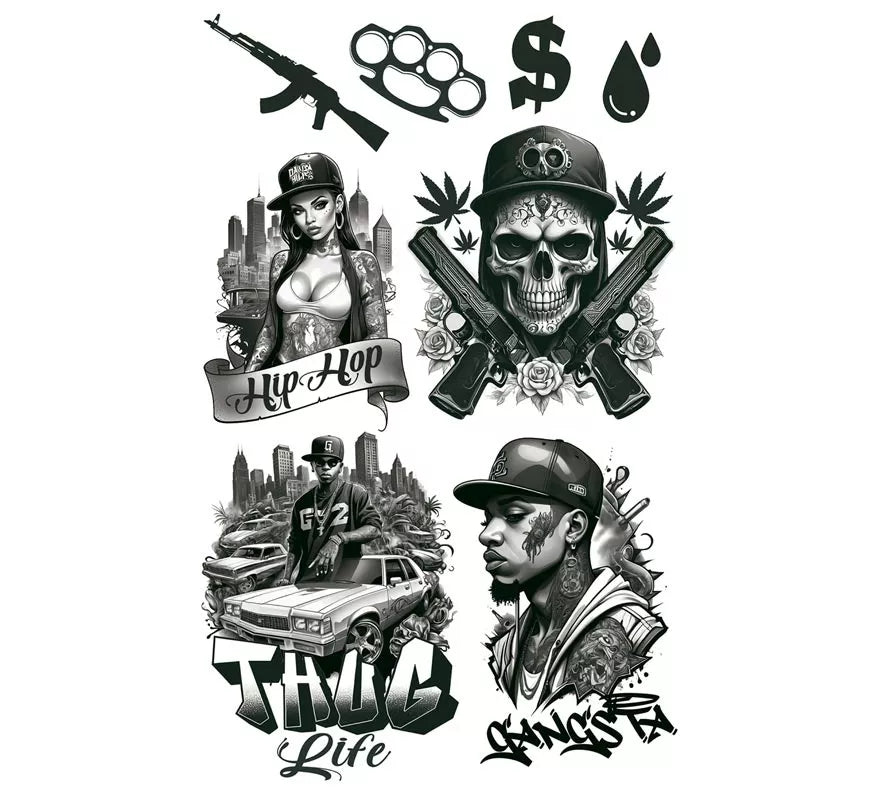 Hoja de Tatuajes Thug Life de 14x30 cm