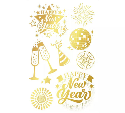 Hoja Tatuajes Happy New Year dorado