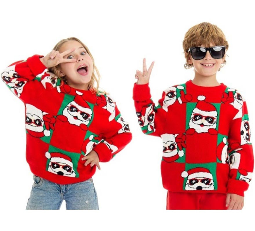 Translation missing: de.Jersey de Navidad Damero Papá Noel rojo para niños