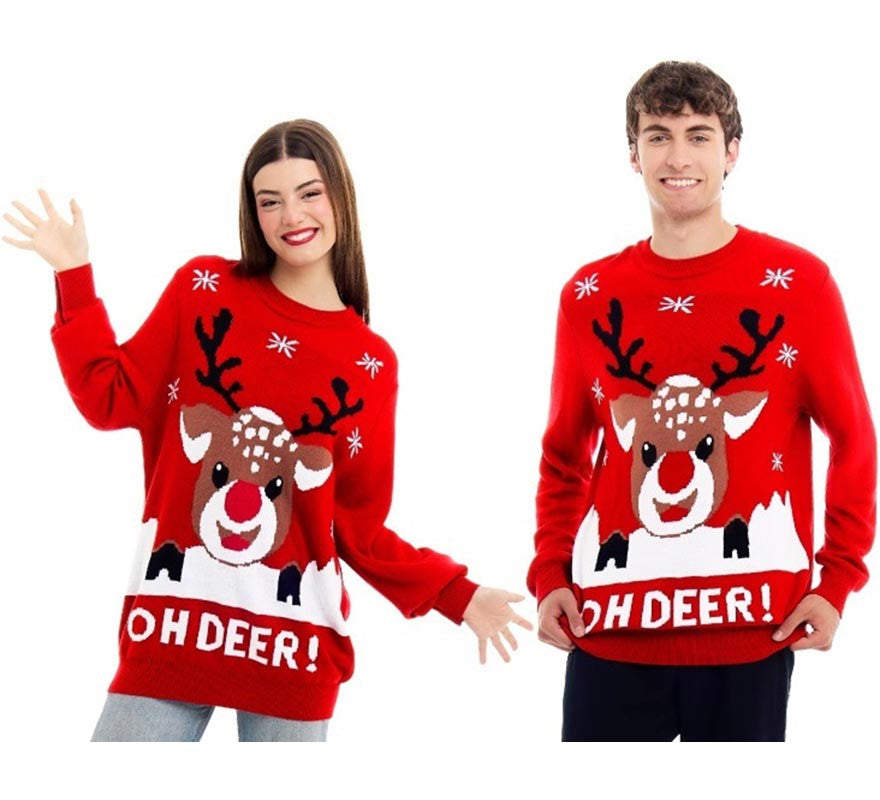Translation missing: de.Jersey de Navidad Oh Deer rojo con reno para adulto