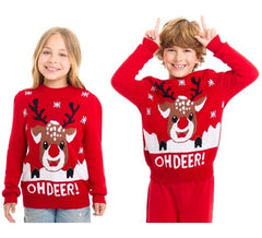 Weihnachtspullover Oh Deer Red mit Rentier für Kinder