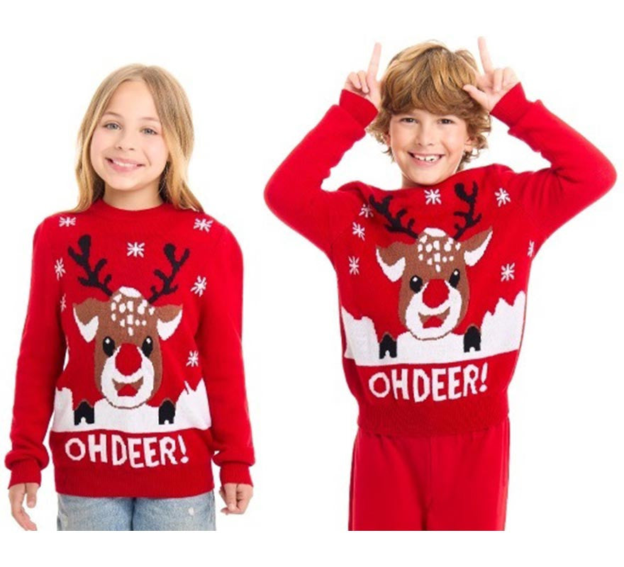 Translation missing: de.Jersey de Navidad Oh Deer rojo con reno para niños