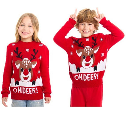 Jersey de Navidad Oh Deer rojo con reno para niños
