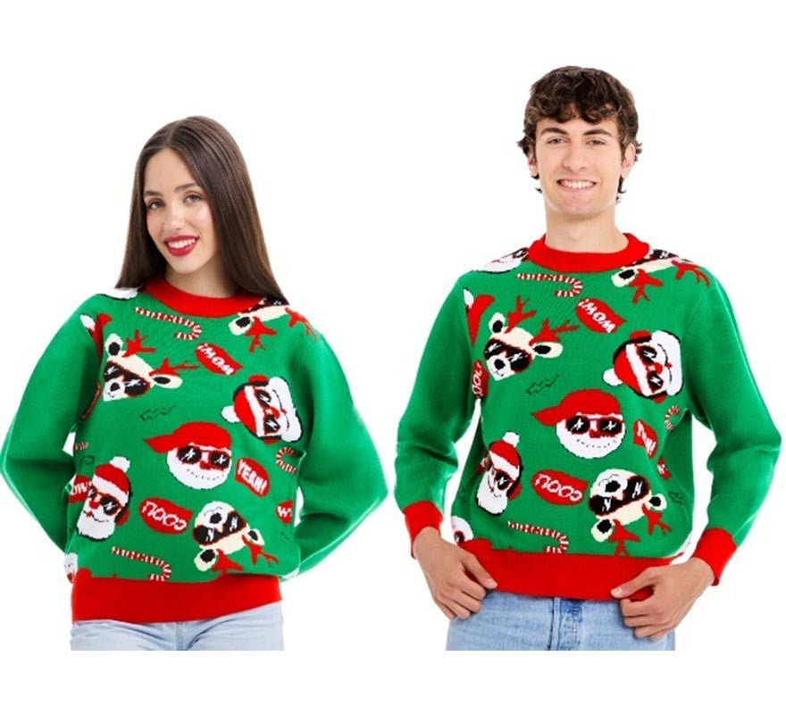 Translation missing: de.Jersey de Navidad Papá noel Cool verde y rojo para adulto