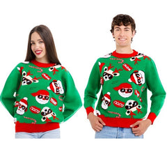 Weihnachtspullover Weihnachtsmann Cooles Grün und Rot für Erwachsene