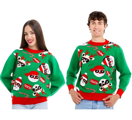 Jersey de Navidad Papá noel Cool verde y rojo para adulto