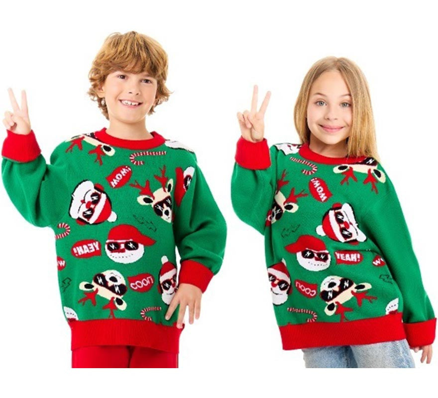 Translation missing: de.Jersey de Navidad Papá Noel Cool verde y rojo para niños