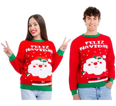 Weihnachtspullover Weihnachtsmann Frohe Weihnachten Rot und Grün für Erwachsene
