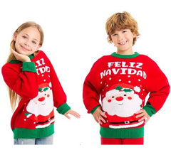 Weihnachtspullover Weihnachtsmann Merry Christmas Rot und Grün für Kinder