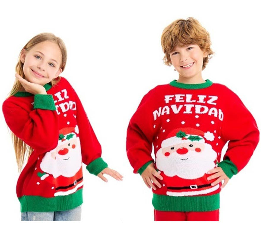 Translation missing: de.Jersey de Navidad Papá Noel Feliz Navidad rojo y verde para niños