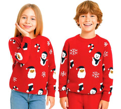 Weihnachtspullover mit Allover-Print „Weihnachtsmann und Schneemann“ für Kinder