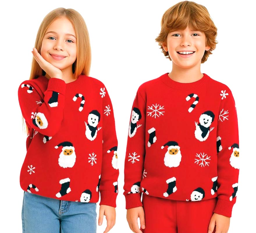 Jersey de Navidad Papá Noel y Muñeco de Nieve Allover Print para niños