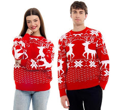 Roter Greca-Rentier-Weihnachtspullover für Erwachsene