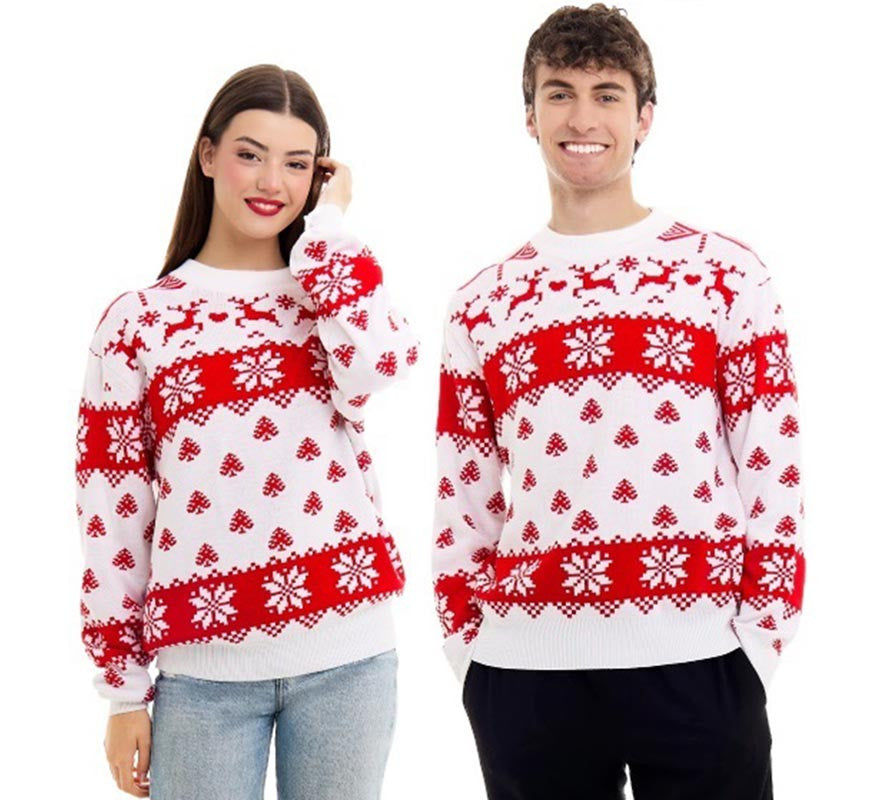 Translation missing: de.Jersey de Navidad Woods Greca Copos rojo y blanco para adulto