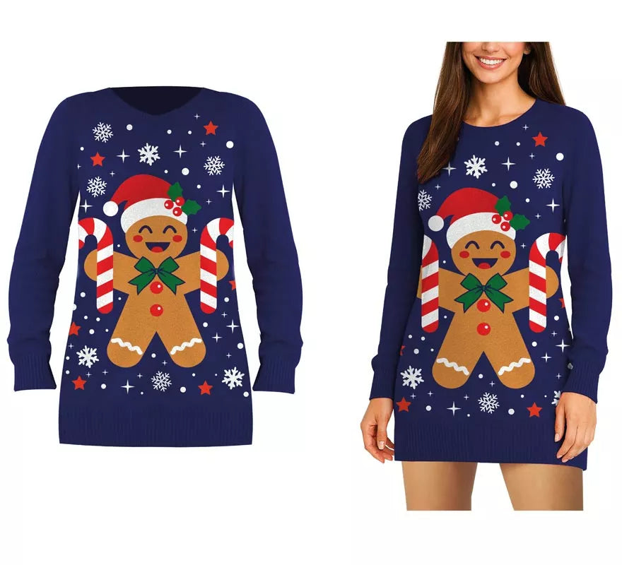 Translation missing: de.Jersey Largo Navideño de Muñeco de Jengibre para mujer