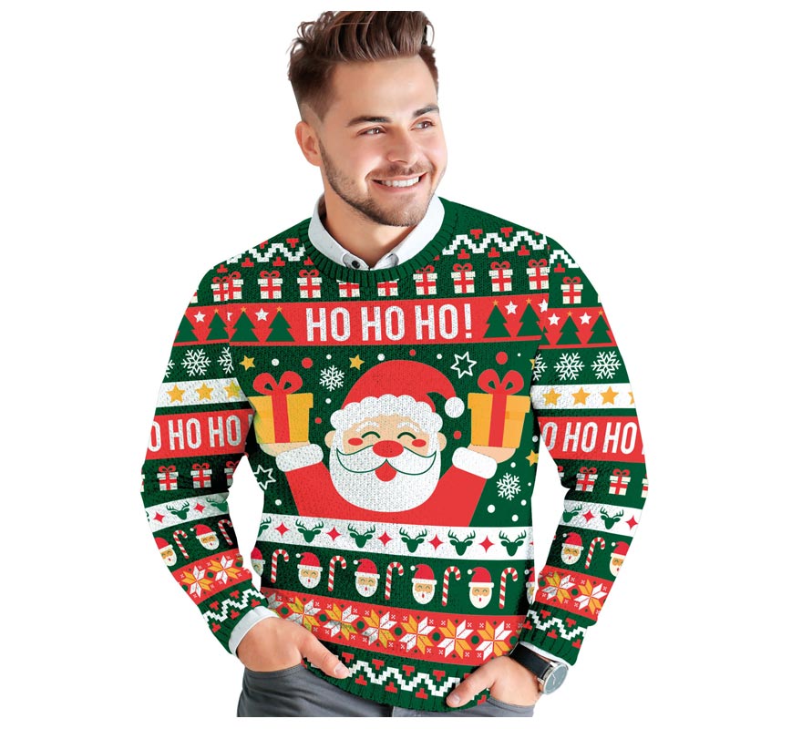 Translation missing: de.Jersey Navidad Ho Ho Ho verde y rojo para hombre
